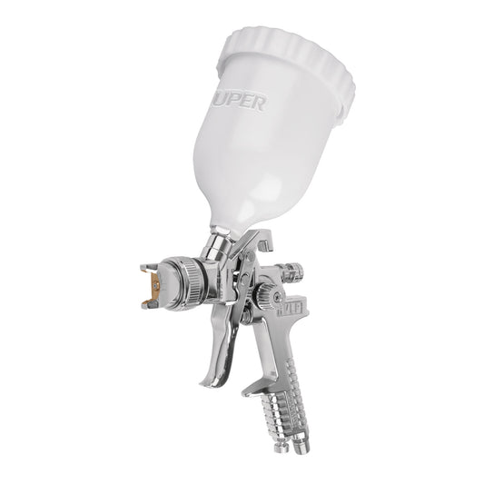 Pistola p/pintar gravedad HVLP vaso plástico, 1.4 mm, Truper