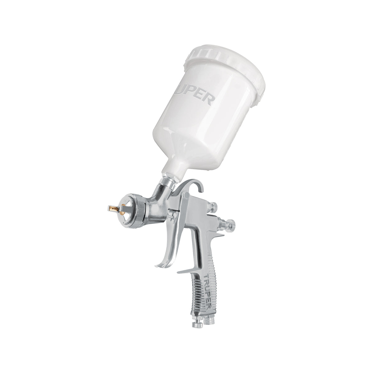 Pistola p/pintar gravedad LVLP vaso plástico, 2 mm, Truper