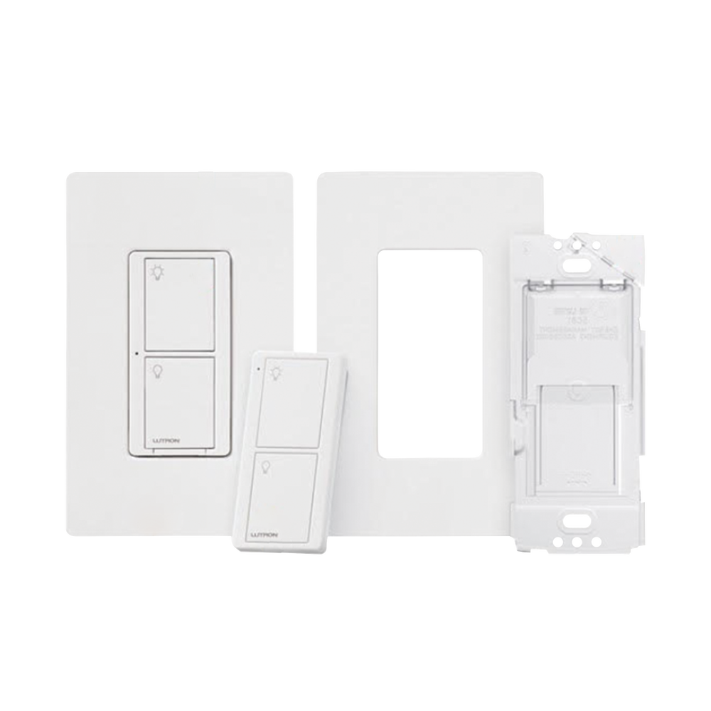 Kit de interruptor de pared Caseta Wireless de 5 A para todo tipo de focos y ventiladores, con control Pico de 2 botones, adaptador de montaje y placa, 120 V, requiere neutro