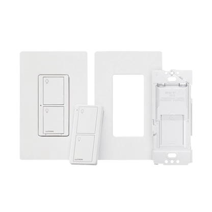 Kit de interruptor de pared Caseta Wireless de 5 A para todo tipo de focos y ventiladores, con control Pico de 2 botones, adaptador de montaje y placa, 120 V, requiere neutro