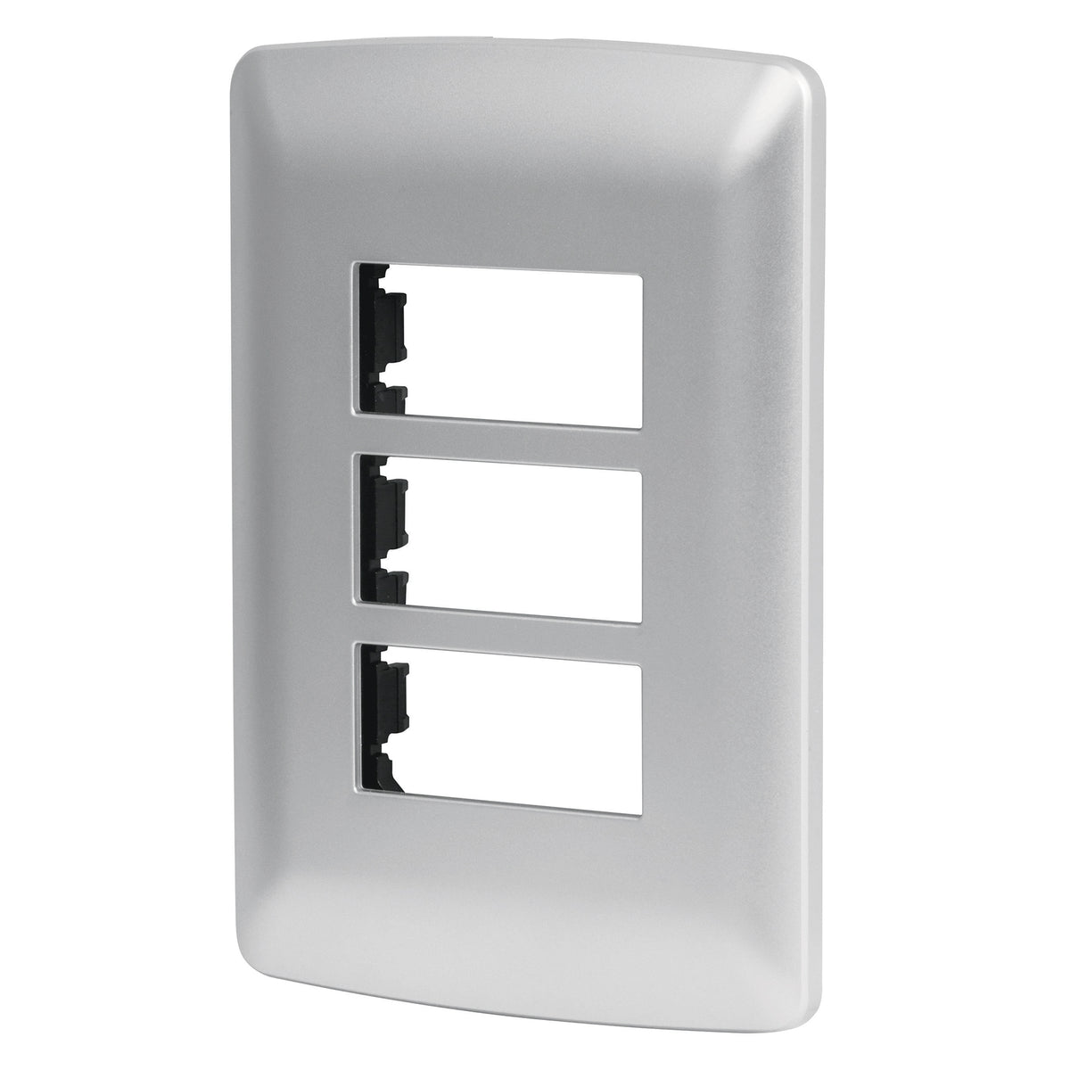 Placa 3 módulos de ABS, línea italiana, color plata, Volteck