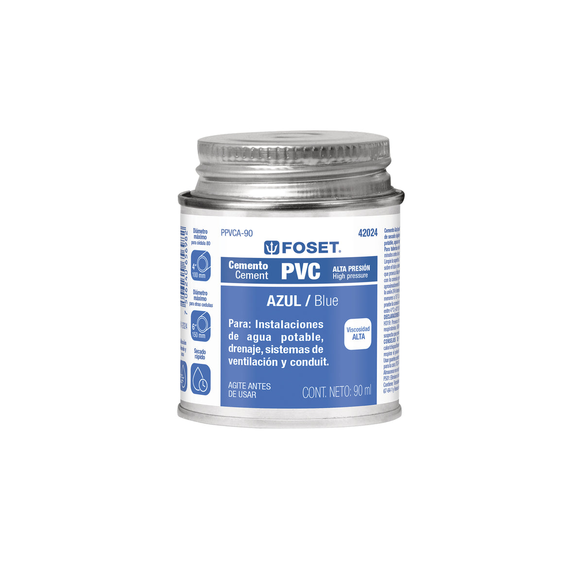 Cemento p/PVC, azul, alta presión, lata 90ml, FOSET
