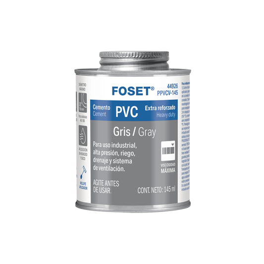Cemento p/PVC, gris, máxima viscosidad, lata 145ml, FOSET