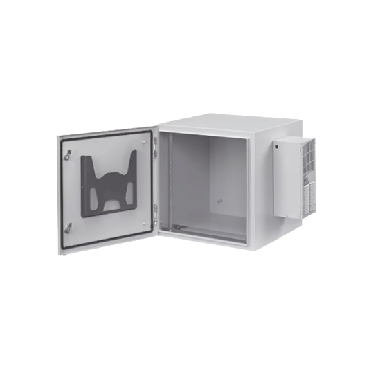 Gabinete Industrial ProTek de 12 UR de 612 x 600 x 614 mm Puerta Sólida Con Aire Acondicionado de 800 BTU Protección NEMA Tipo 4/12; IP66, Fabricado en Acero, Color Gris Claro