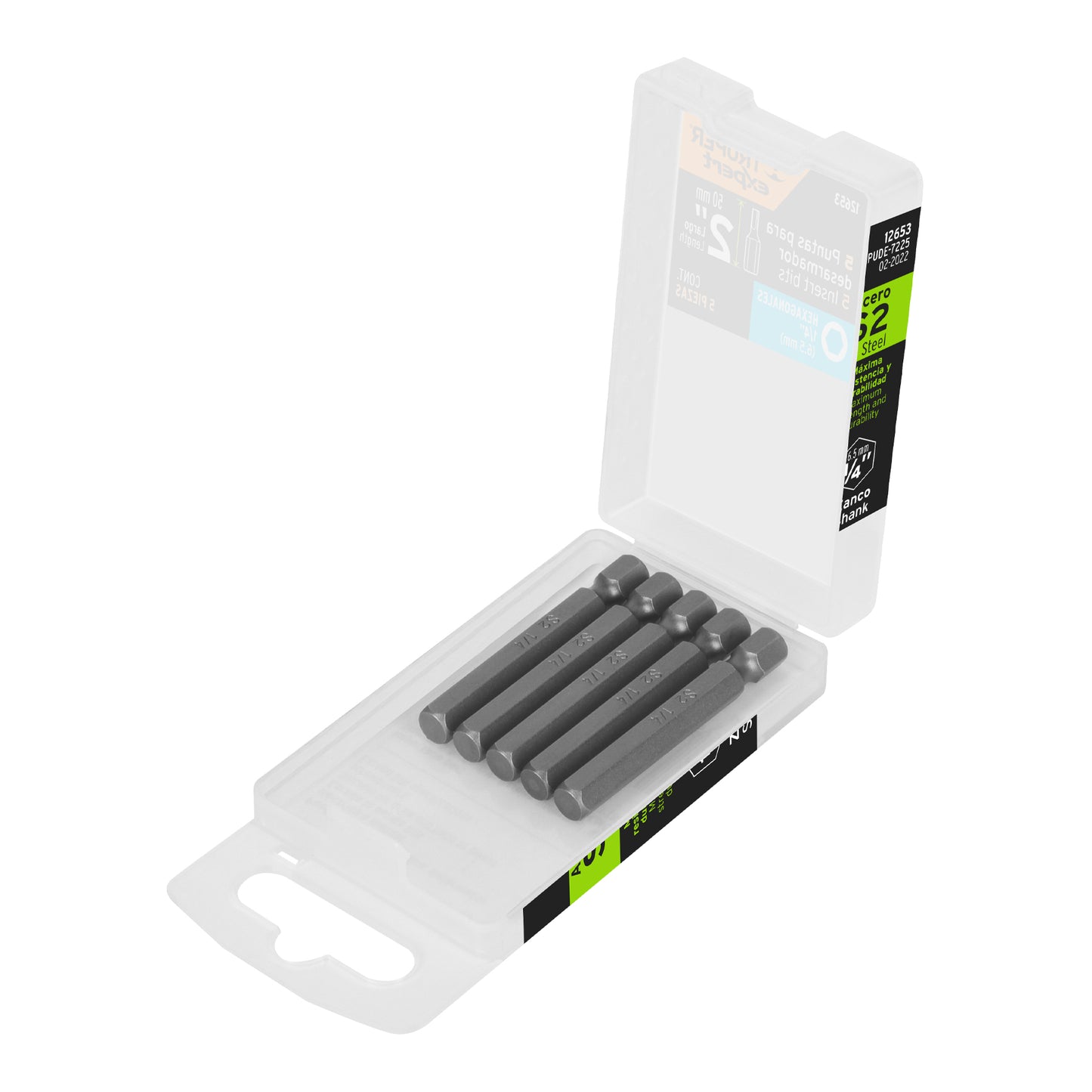 Estuche con 5 puntas hexagonales de 1/4mm largo 2', Expert