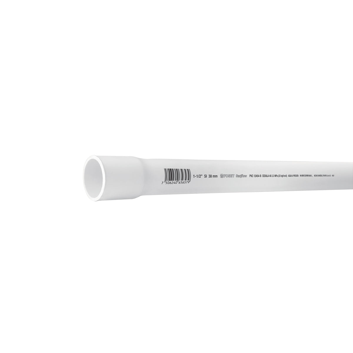 Tubo de 1-1/2' PVC hidráulico cédula 40, 3m, 2.3kg, FOSET