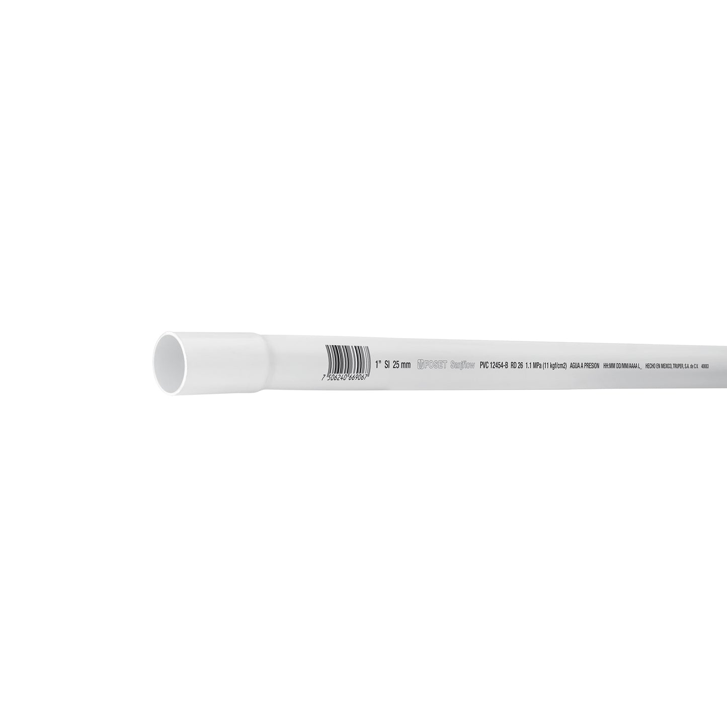 Tubo de 1' PVC hidráulico RD 26, 3m, 0.6kg, FOSET
