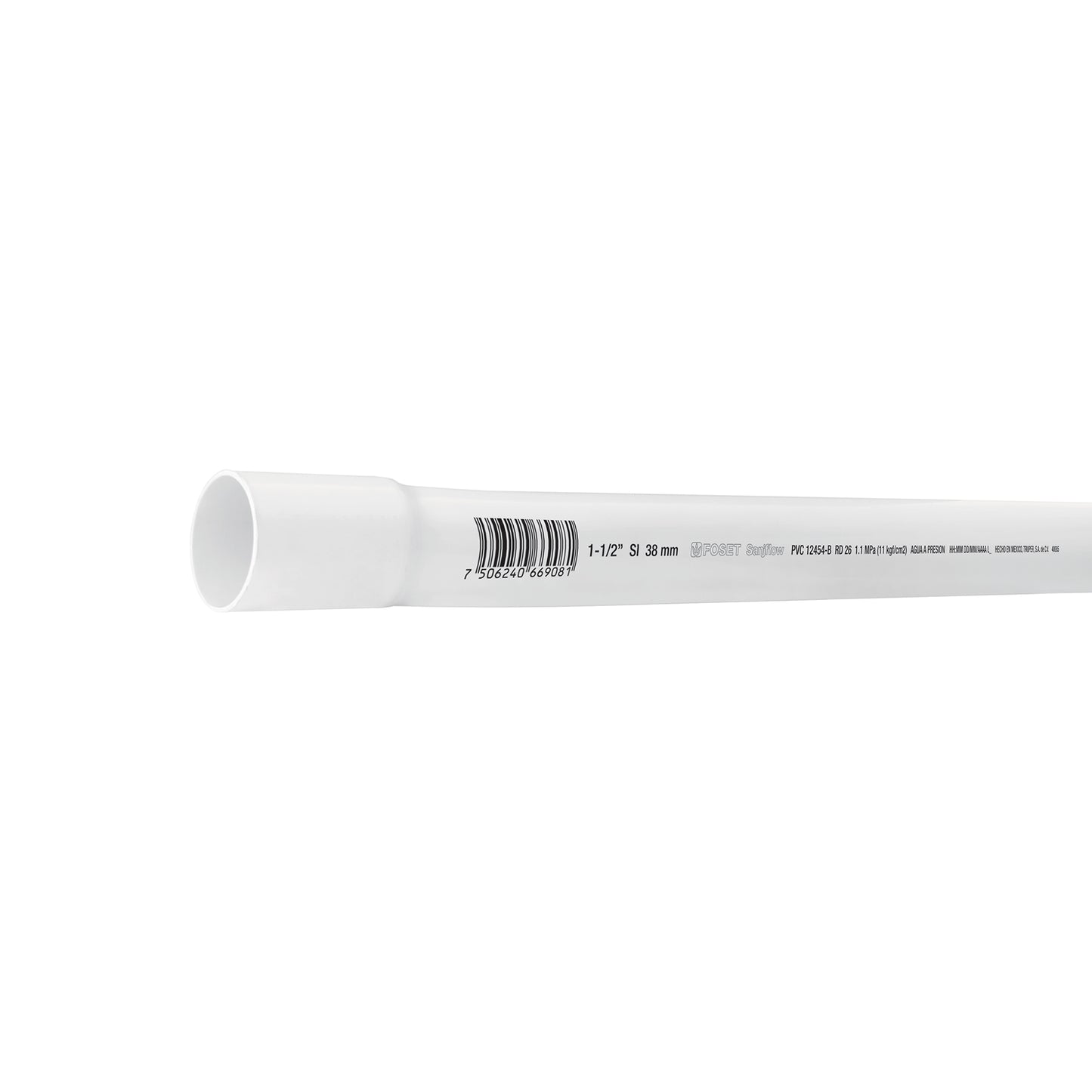 Tubo de 1-1/2' PVC hidráulico RD 26, 3m, 1.2kg, FOSET