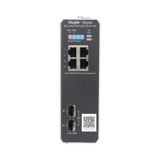 Switch Industrial PoE+ hasta 180 watts , Ideal para temperaturas Extremas y protección contra descargas, 1 puerto PoE++ 60W y 3 puertos PoE+ 30W, 2 SFP Uplink