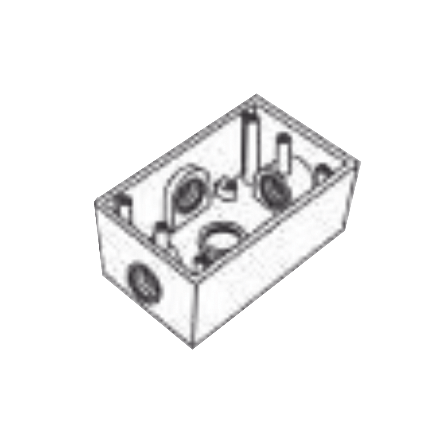 Caja Condulet FS de 1" (25.4 mm) con cuatro bocas a prueba de intemperie.