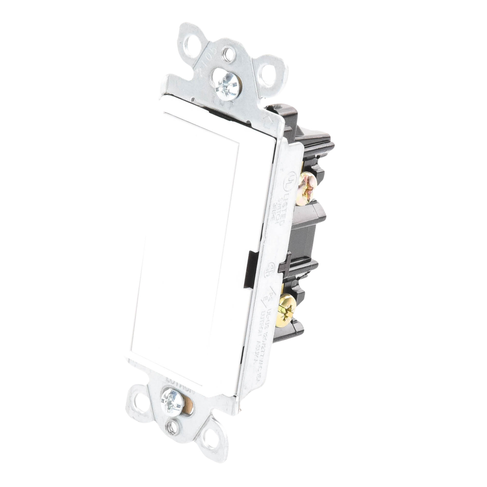 Interruptor de pared unipolar tipo paleta de 15 A, 120/277 V, para conmutación de iluminación y cargas de motor, línea Satin Colors en acabado Snow satinado