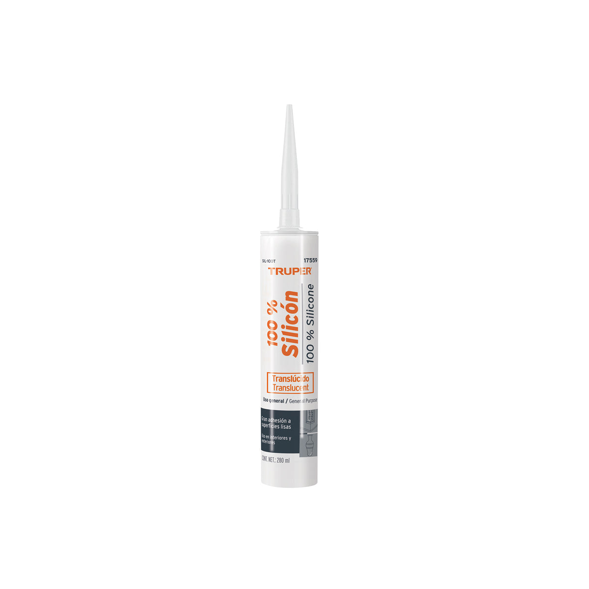 Sellador transparente 100% silicón de 280 ml, Truper