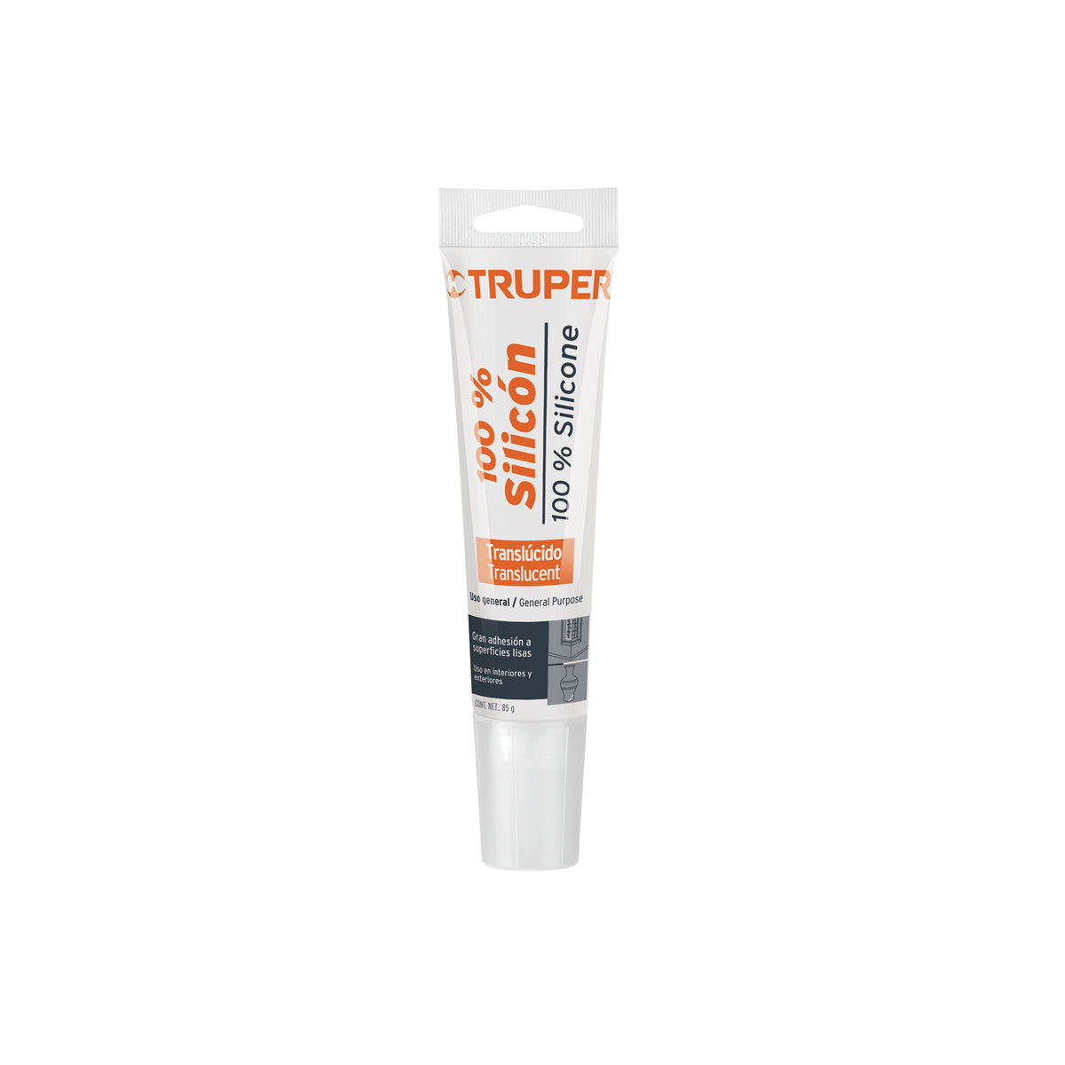 Sellador transparente 100% silicón de 85 g, Truper
