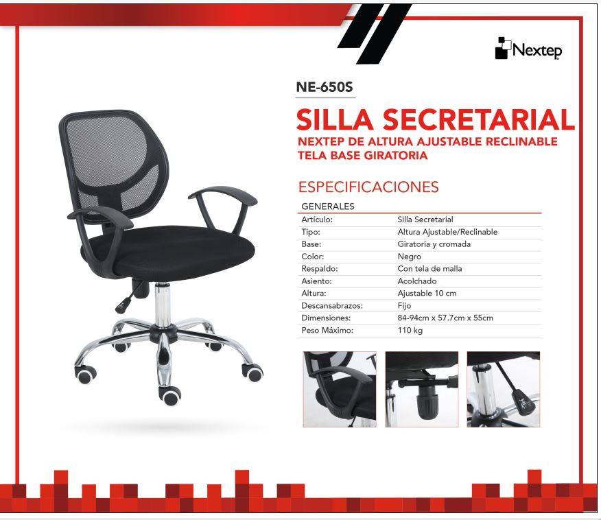 Silla Secretarial Nextep NE-650S - Vista 3
