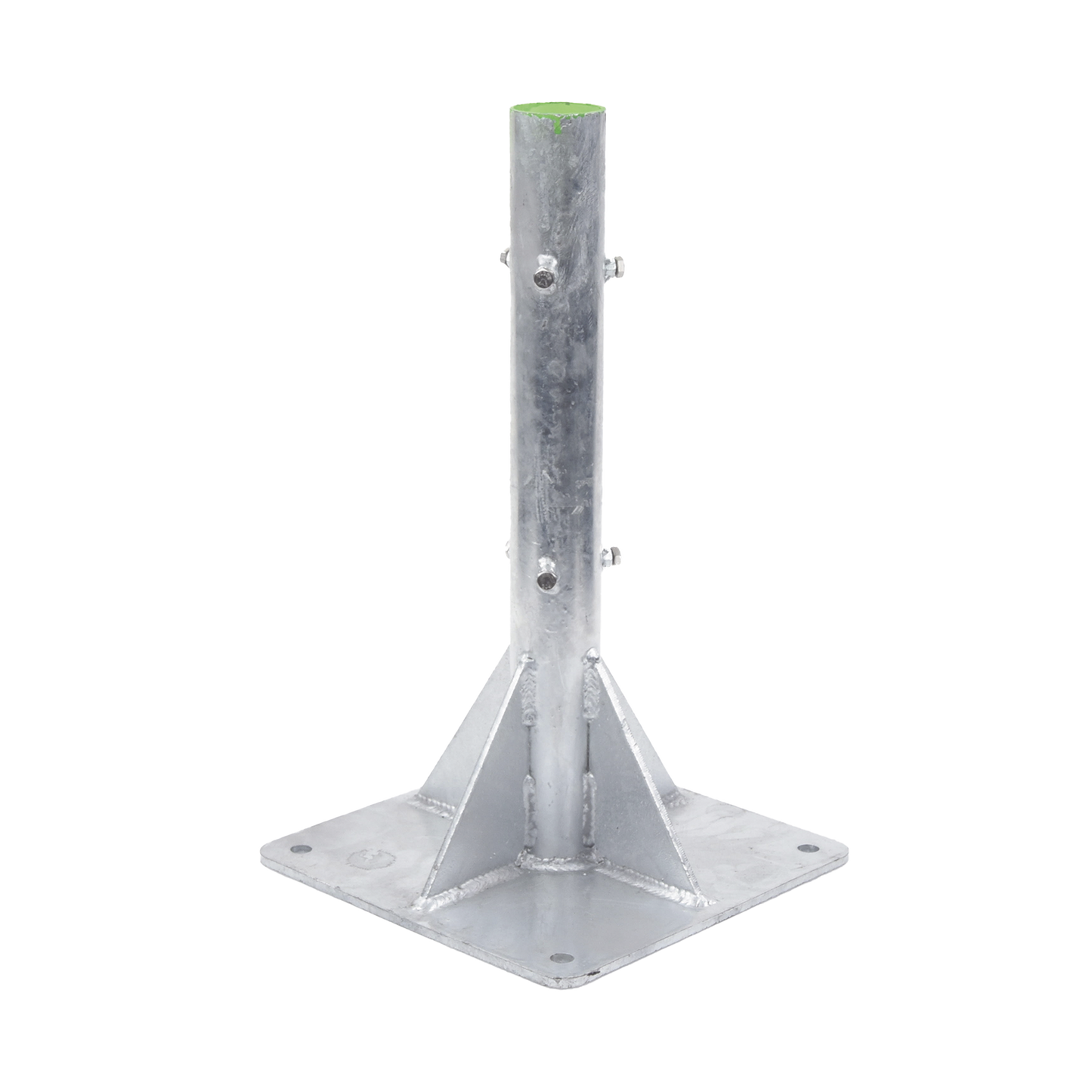 Base para Mástil Hasta 2" con Opresores, Base de 50 x 50 cm y Tubo de 80 cm Ced. 30. Galv. Inmersión.