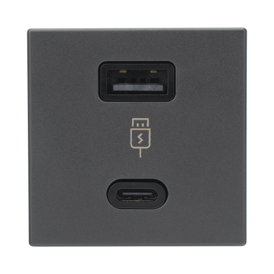 M�dulo Doble USB Tipo A+C / Carga R�pida 30W / Color Grafito / Compatible con Torres y Cajas Simon / Modelo: (K126F/14)