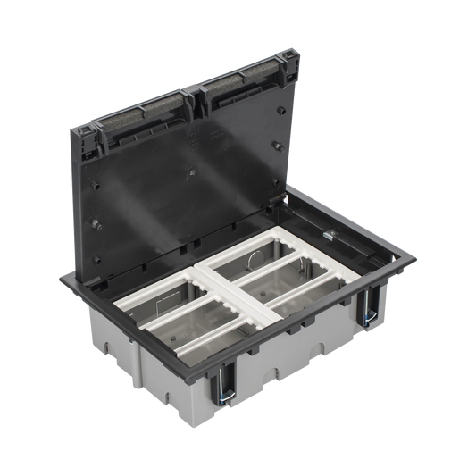 Caja Para Instalaci�n en Piso Falso para Voz, Datos o Contactos El�ctricos / Capacidad para 6 M�dulos / Espacio Embellecedor en la Tapa / Profundidad Ajustable de 90 a 120 mm (3.54 a 4.72 pulgadas) / Los M�dulos se Adquieren Aparte / (SF610/14CY)