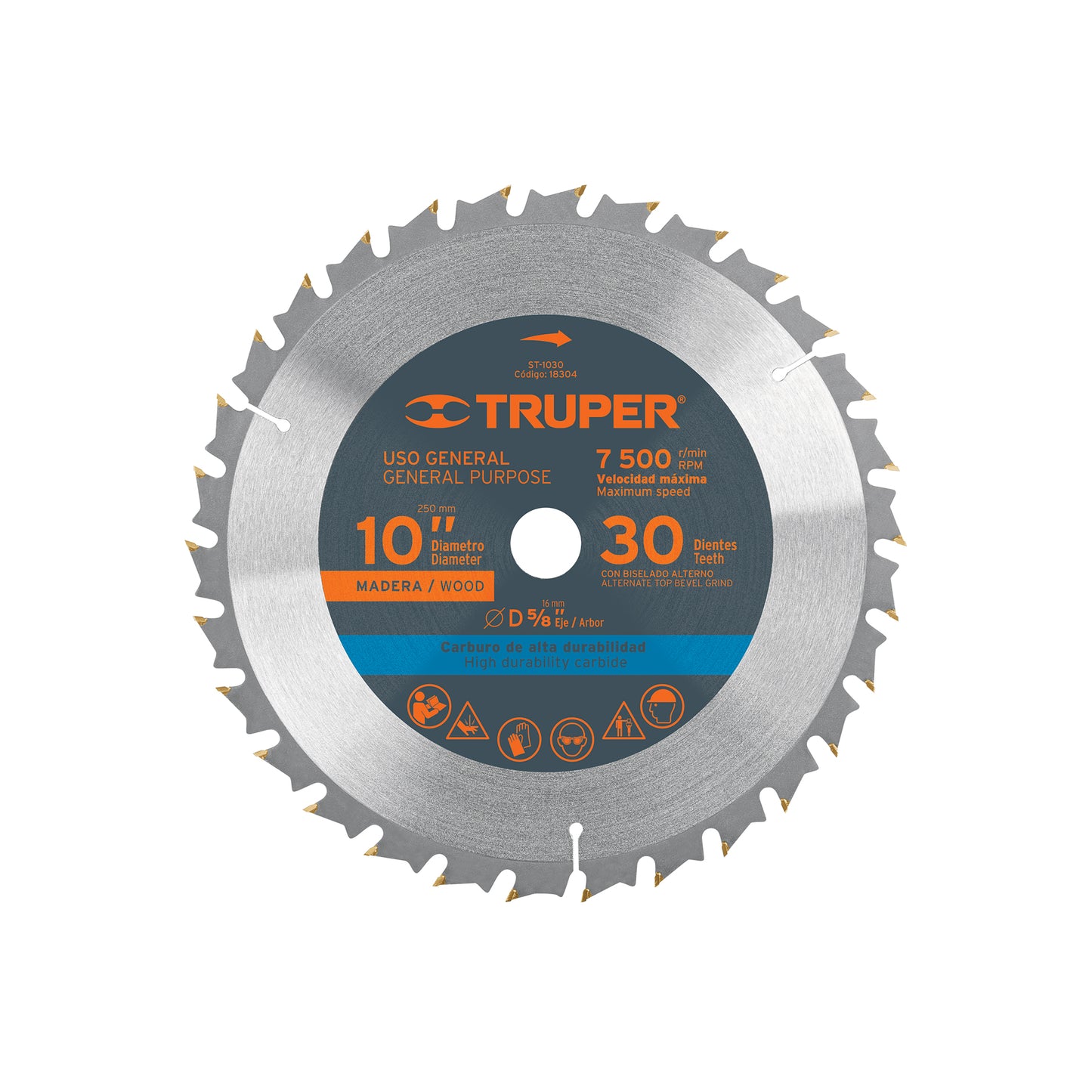 Disco sierra 10' para madera, 30 dientes centro 5/8', Truper