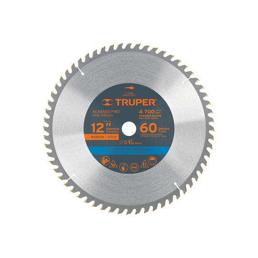 Disco sierra 12' para madera, 60 dientes centro 1', Truper