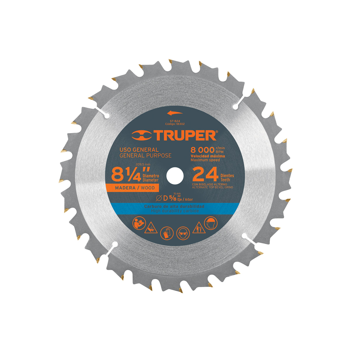 Disco sierra 8-1/4' para madera, 24 dientes centro 5/8'