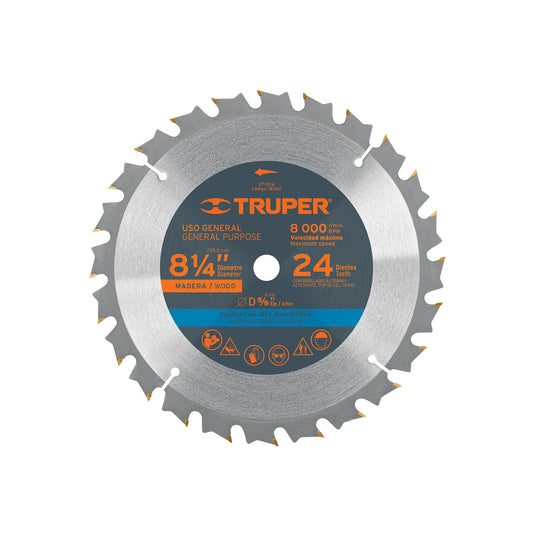 Disco sierra 8-1/4' para madera, 24 dientes centro 5/8'