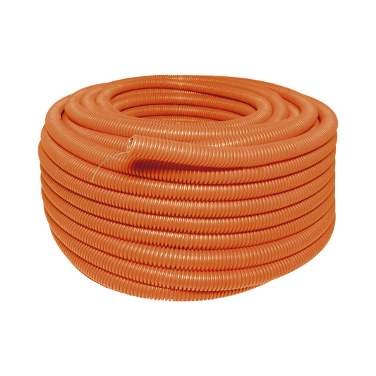 Manguera Poliducto Corrugado Flexible Naranja Reforzado de 1" x 50 m Para Instalaciones Eléctricas /Polietileno Alta Densidad HDPE/ Sin guía /Resistente a Intemperie.