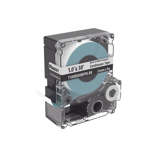 Casete de Etiquetas de Poli�ster de Cinta Continua, Color Negro Sobre Blanco, Uso Interior/Exterior, 24 mm (0.94 Pulgadas) de Ancho x 9.1 Metros (29.86 Pies) de Largo