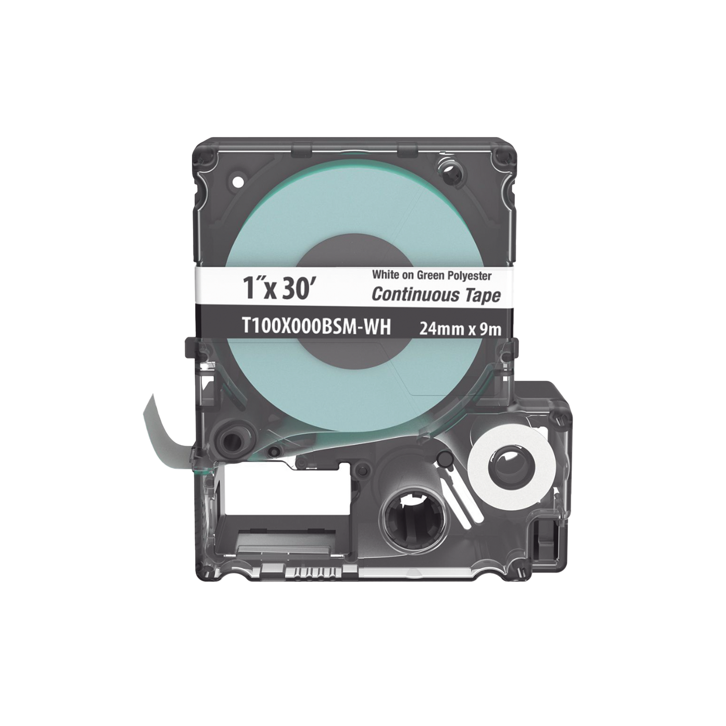 Casete de Etiquetas de Poli�ster de Cinta Continua, Color Blanco Sobre Verde, Uso Interior/Exterior, 24 mm (0.94 Pulgadas) de Ancho x 9.1 Metros (29.86 Pies) de Largo