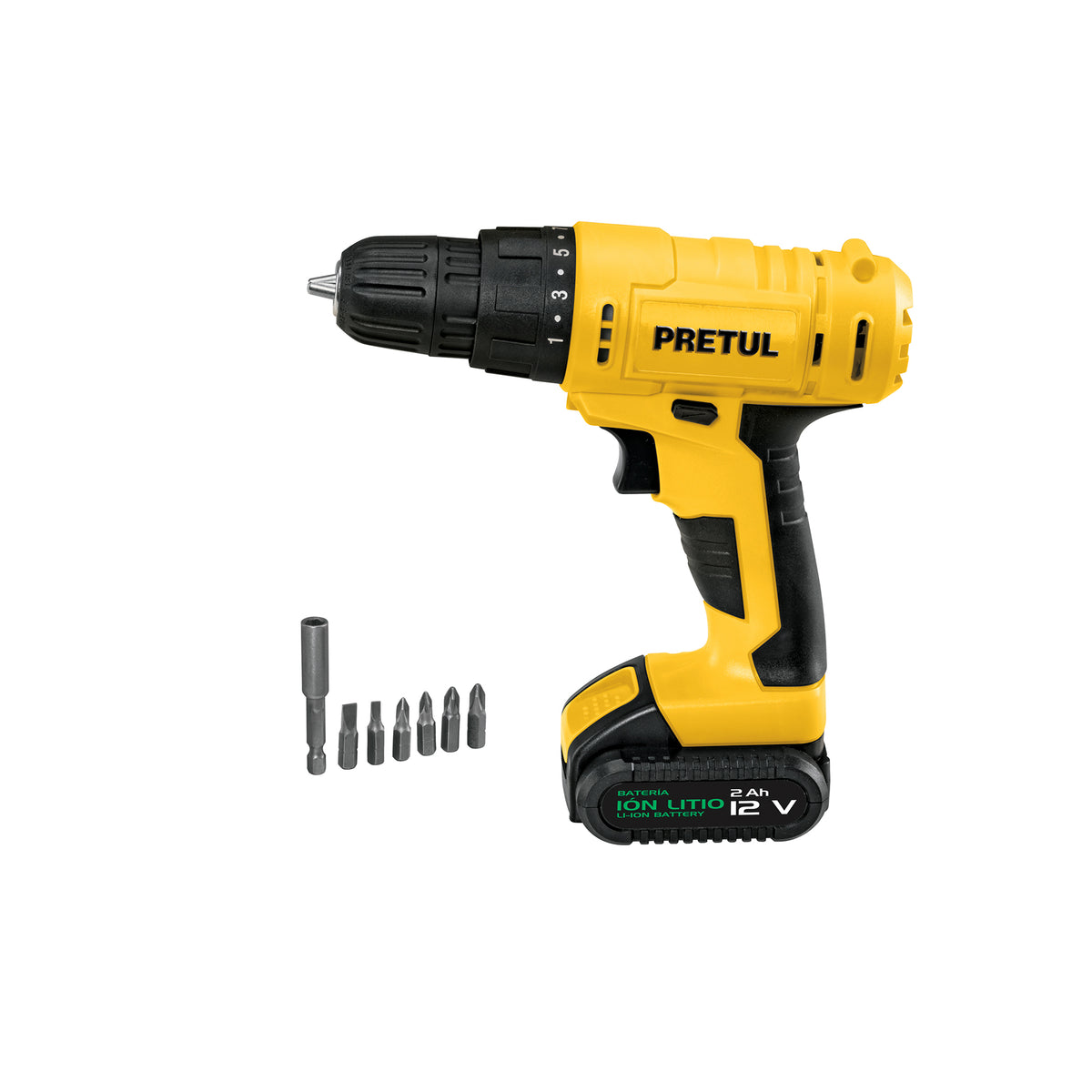 Taladro 3/8', 12V, 1 batería 2Ah, PRETUL