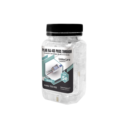 Bote con 100 Plugs Pass Through RJ45 Cat5e Blindado, Chapado de Oro a 30 Micras para Durabilidad Extrema