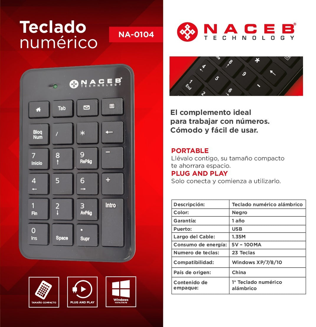 Teclado Numérico Naceb Technology NA-0104 - Vista 3