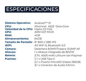 Tabletas HYUNDAI HT8WB3RBK01 - Vista 3