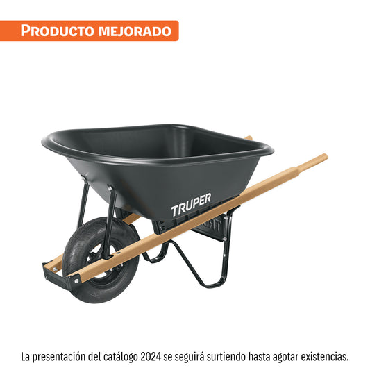 Carretilla concha plástica 6 ft3 Neumática b/madera, Truper