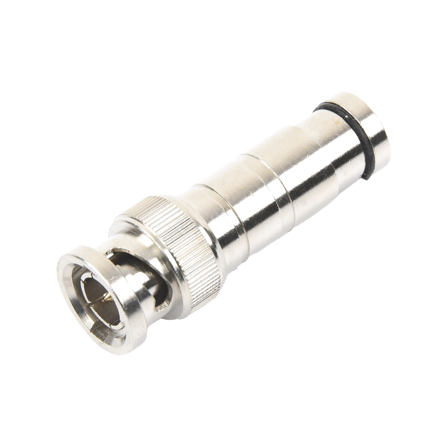Conector BNC Macho en 75 Ohm, de Compresi�n Axial para Cable Coaxial RG-59/U, N�quel/ Oro/ Politetrafluoroetileno.