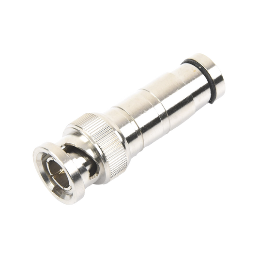 Conector BNC Macho en 75 Ohm, de Compresi�n Axial para Cable Coaxial RG-59/U, N�quel/ Oro/ Politetrafluoroetileno.