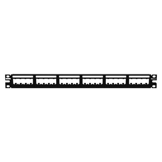 Panel de Parcheo Modular Mini-Com (Sin Conectores), Ultimate ID�, Plano, Sin Blindaje, Con Etiqueta y Cubierta, de 24 Puertos, 1UR