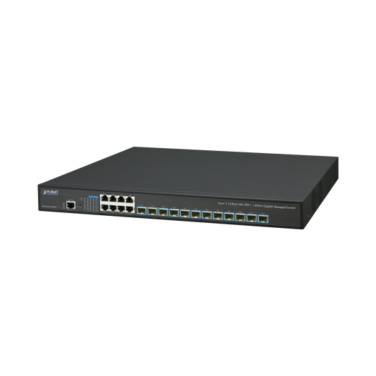 Switch Administrable Capa 3, 12 Puertos SFP de 10G, 8 Puertos 10/100/1000T, Con Alimentación Redundante (2 Fuentes de Alimentación AC).