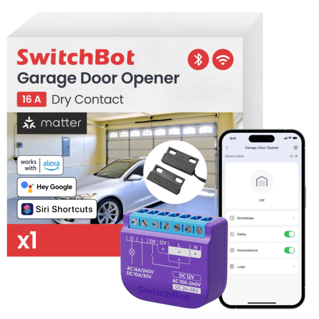 Relay Switch Inteligente Garaje / WiFi + BLE / Control Remoto App / Compatible Matter / Entrada 12-48V CC / Salida 30V 10A / 42 x 36 x 16 mm (1.7 x 1.4 x 0.6 in)