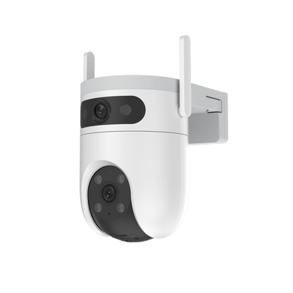 Cámara IP WiFi 6 (2.4 GHz y 5 GHz) PT Dual-Lente  / 2K (3mp + 3mp) / Visión Nocturna Color Hasta 40m / Detección IA Humano-Vehículo / Seguimiento Automático / Defensa Activa con Sirena y Luz Estroboscópica