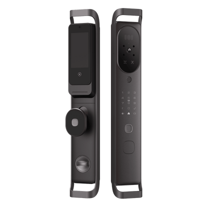 Cerradura Inteligente Multibiométrica / Reconocimiento Facial + Venas Palma + Huella Digital / Teclado Numérico + Tarjetas IC + NFC / Pantalla HD 4.5 Pulgadas / Batería Doble 4000mAh + 2500mAh / Conexión WiFi 2.4GHz / App Smart