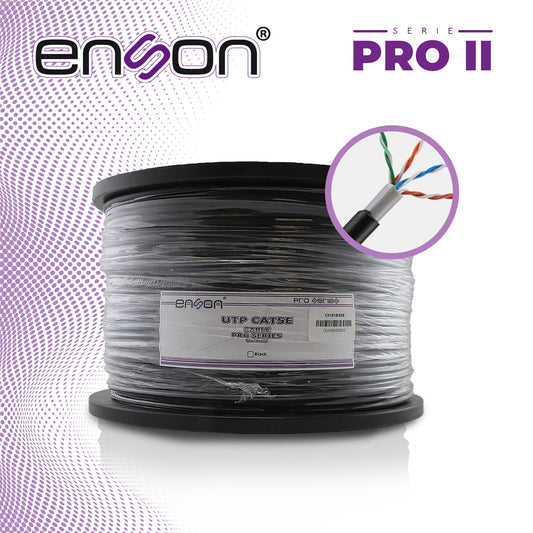 cable utp cat5e enson 13151b305 doble forro serie pro-ii calibe 24 awg 100% cobre bobina de 305 metros forro pe color negro y pvc color gris uso exterior recomendado para cctv video ip y redes base 10100