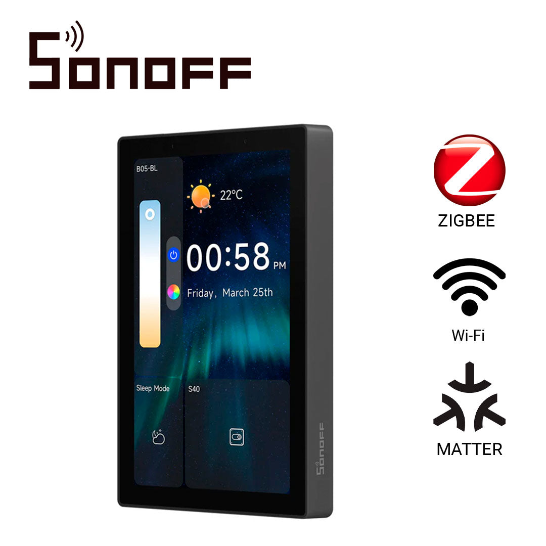 panel de control para casa inteligente sonoff nspanel120pb/ color negro/ pantalla touch de 4.7 pulgadas / hub zigbee 3.0 integrado / agrega dispositivos zigbee directamente desde la pantalla/ compatible con asistentes de voz