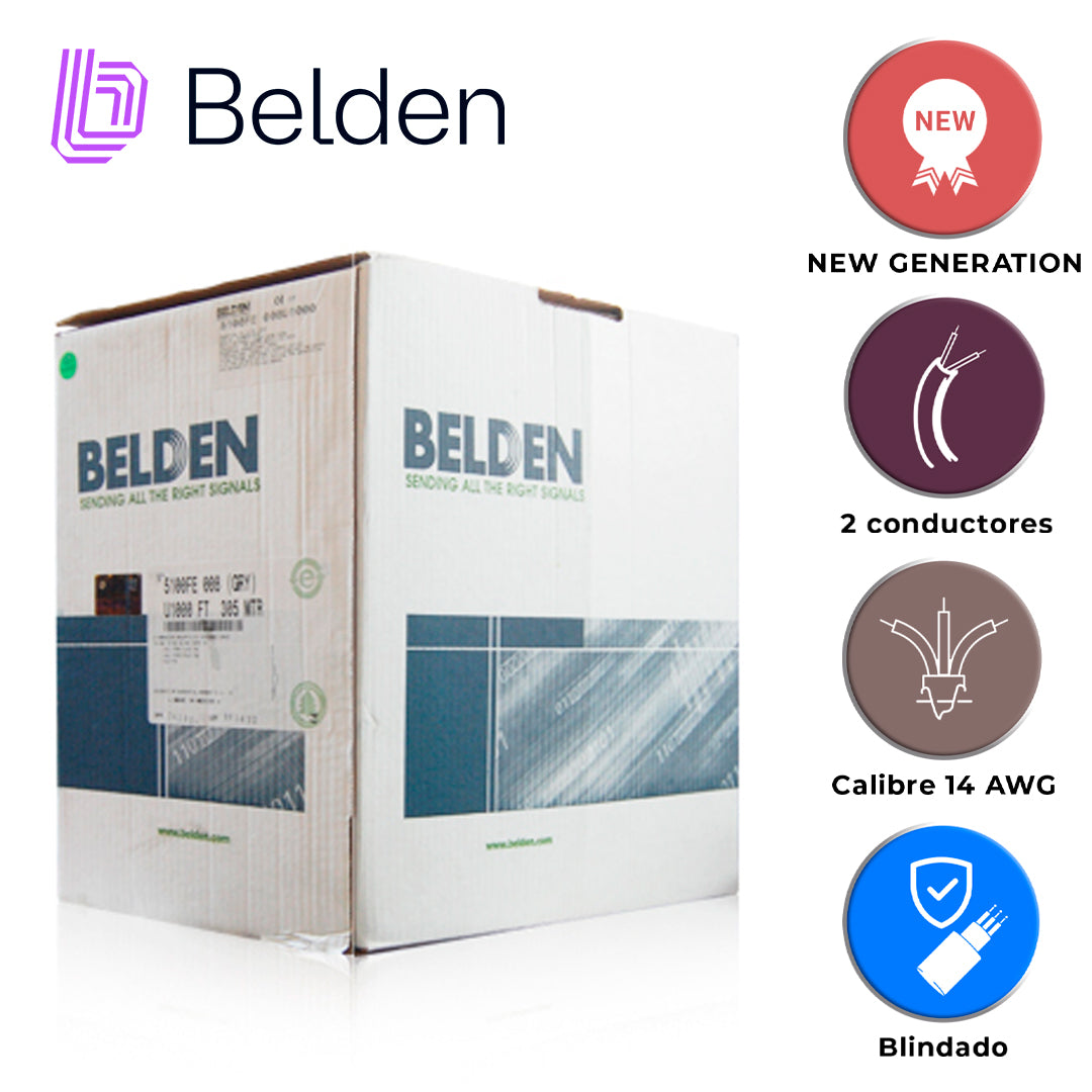 cable de audio comercial y seguridad belden 5100fe 008u1000 / interior / gris / 2 conductores / multifilar / 14 awg / forro pvc / cmr - cl3r - fplr / blindado / en caja / 1000 pies 305 metros