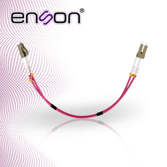 jumper de fibra optica enson ens-jump030mm4 forro de pvc tipo de fibra multimodo om4 50/125 micras conectores lc duplex - lc duplex longitud 1 pie - 30 cms