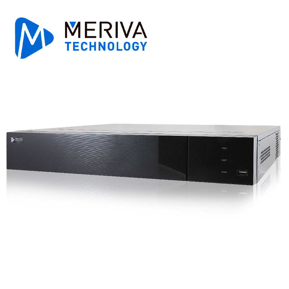 nvr 16 ch ip 4k meriva tecnology mnvr-1716-16p / poe / onvif / salida 1 hdmi + 1 vga simultaneas / analiticas mia 2.0 inteligencia artificial / reconocimiento de placa con mapr-200 y/o mapr-400n lpr / hasta 2 hdd 10 tb cu / p2p / h.265s / 48 vcd / n9000