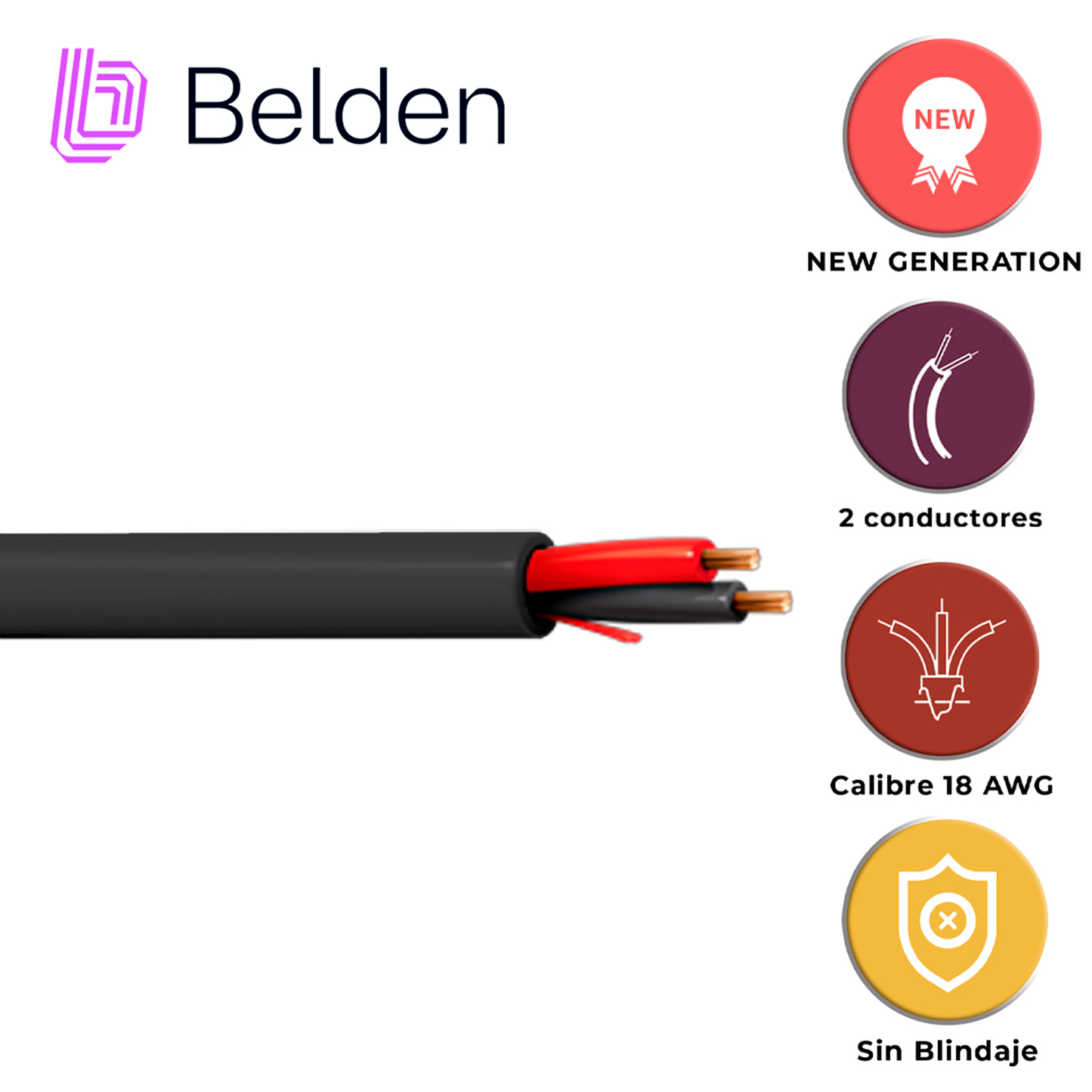 cable de seguridad y sonido belden 5300ue 0101000 / interior / negro / 2 conductores / 18 awg / multifilar / forro pvc / cmr / bobina / 1000 pies 305 metros