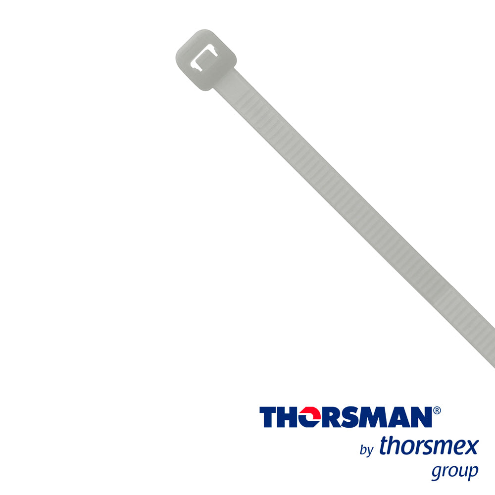 cincho nylon th-190 thorsman 4200-03000 color natural a 4.8mm - l 190mm bolsa/100pzs diametro maximo capacidad de atado 49mm fabricado en poliamida (nylon 66) grado de flamabilidad ul 94 v-2 tension 22 (kg) ideal para ductos y cables