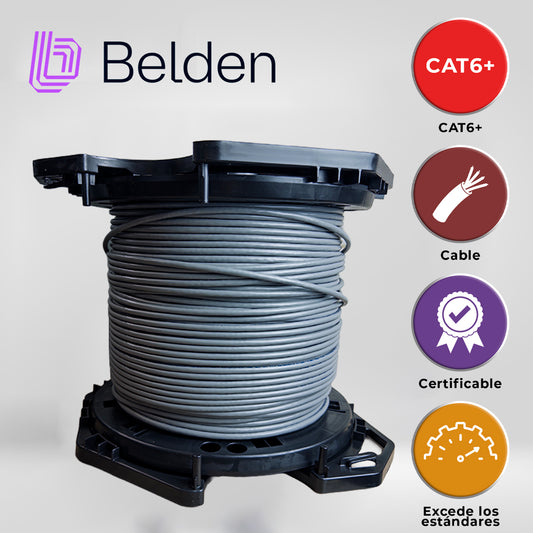 cable utp cat6+ belden 2412 008a1000 / interior / gris / 350mhz / 4 pares / 23 awg / forro pvc / cmr / certificable / bobina en caja / 1000 pies 305 metros