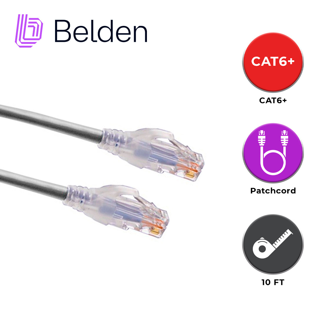 patch cord utp cat6+ belden c601108010 / interior / gris / 4 pares / 24 awg / forro pvc / cmr / 10 pies 3 metros