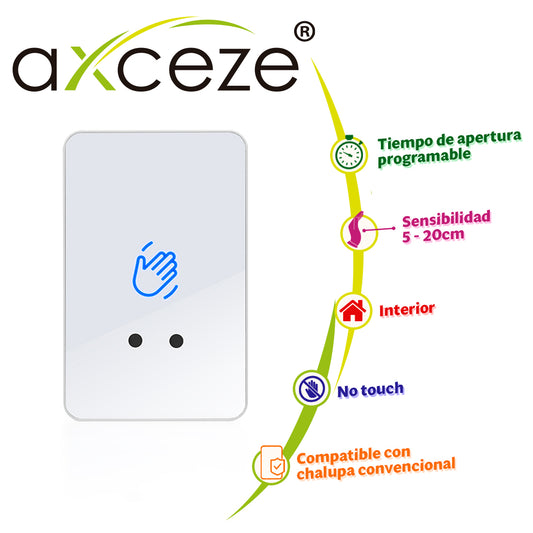 boton de peticion de salida sin contacto ax-b160 formato vertical cubierta plastica blanca cuenta con led indicador de estado permite ajustar la distancia de deteccion y tiempo de respuesta para generar la apertura
